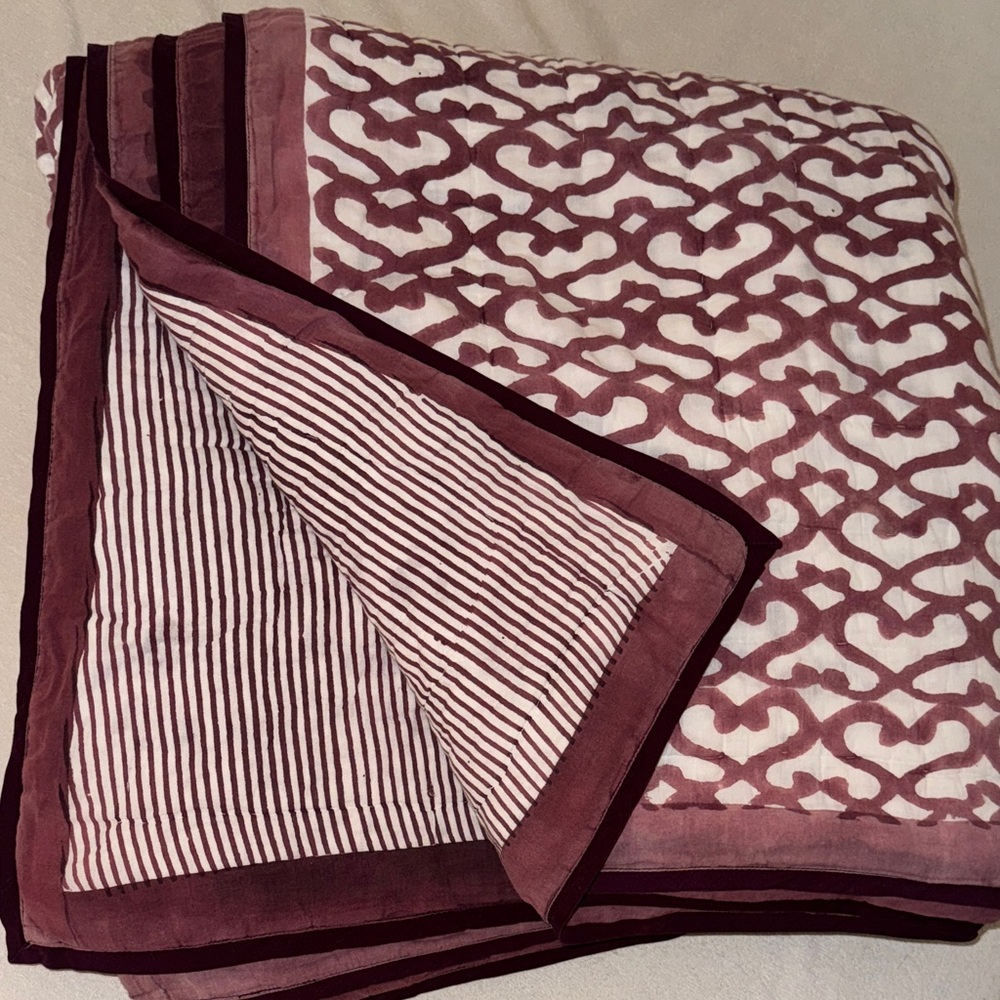 AS IS Roller Rabbit Burgundy and White Reversible Quilt